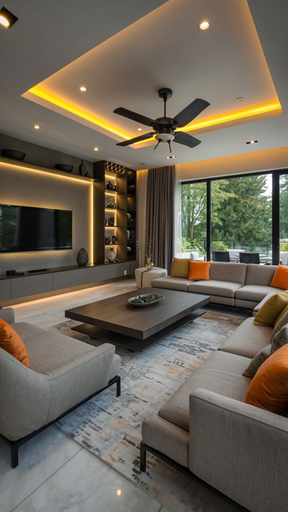 cozy modern living room with tv wall mount